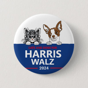 Katzen und Hunde für Harris Walz Button