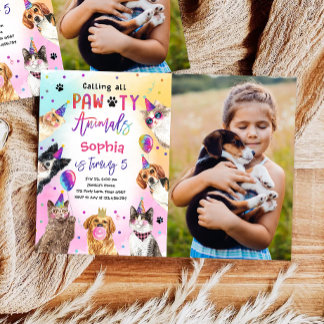 Katzen und Hunde Kitten Welpe Party Pawty Geburtst Einladung
