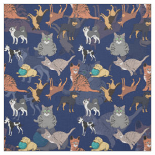 Katzen und Hunde Musterdesign auf Blau Stoff