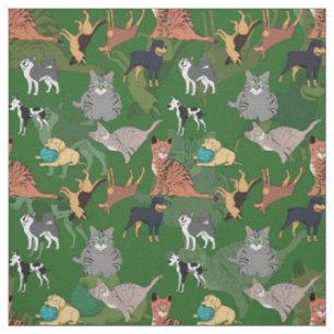 Katzen und Hunde Musterdesign auf Grün Stoff