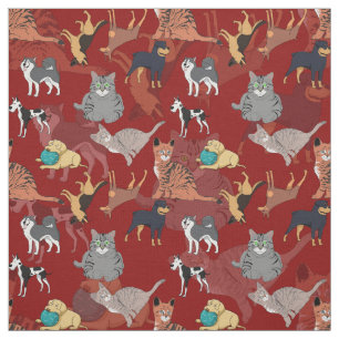 Katzen und Hunde Musterdesign auf Rot Stoff