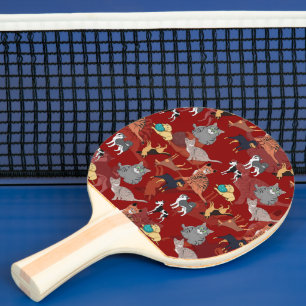 Katzen und Hunde Musterdesign auf Rot Tischtennis Schläger