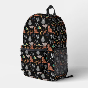 Katzen und Hunde Musterdesign auf Schwarz Bedruckter Rucksack