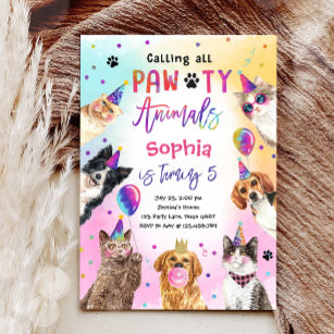 Katzen und Hunde Party Pawty Animals Mädchen Gebur Einladung