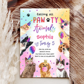 Katzen und Hunde Party Pawty Animals Mädchen Gebur Einladung