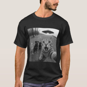 Katzen und Hunde Selfie mit Alien UFO Lustig für M T-Shirt