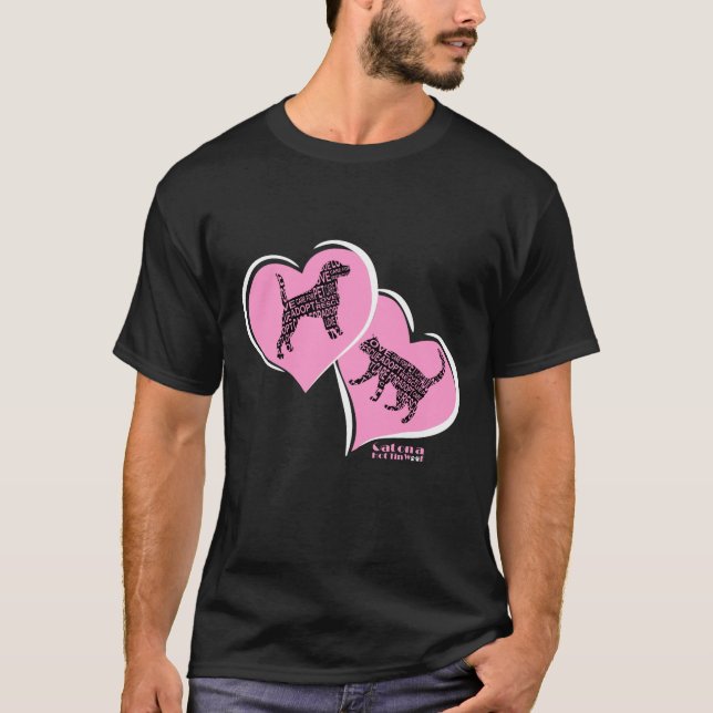 Katzen und Hunde Silhouetten in rosa Herzen - auf  T-Shirt (Vorderseite)