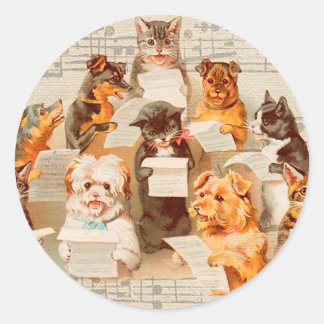 Katzen und Hunde singen, Vintag Arthur Thiele Runder Aufkleber
