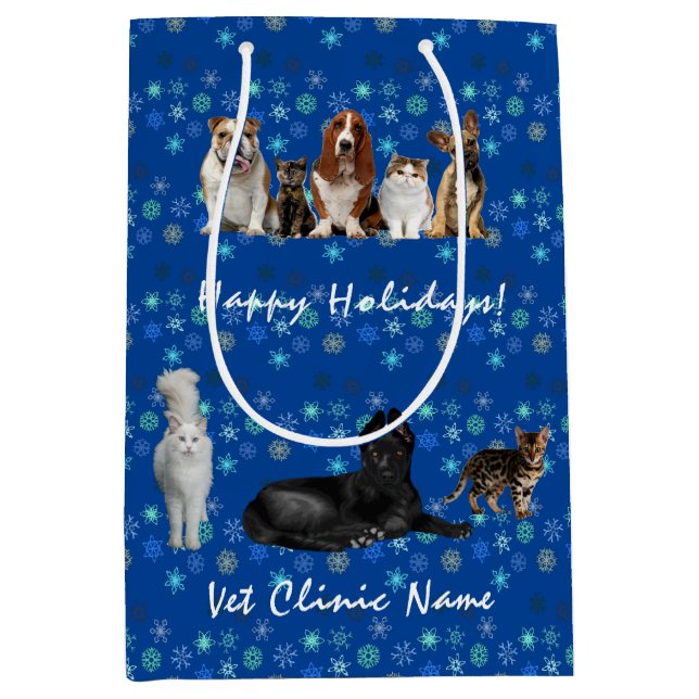 Katzen und Hunde Tierarzt auf blau Mittlere Geschenktüte (Vorderseite)