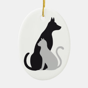 Katzen- und HundeSilhouette Keramikornament