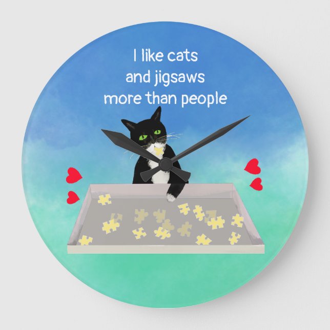 Katzen und Jigsägen mehr als Leute Katzenpuzzle-Fa Große Wanduhr (Vorderseite)