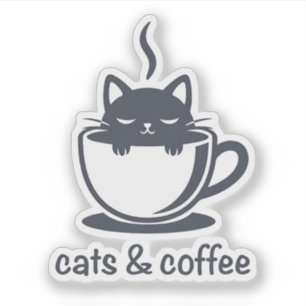 Katzen und Kaffee Lustige Kawaii Noir Feline Ästhe Aufkleber