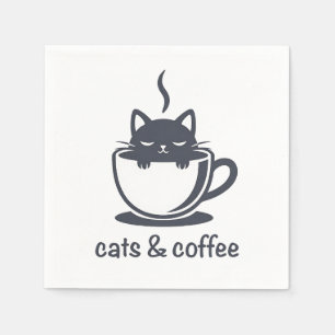 Katzen und Kaffee Lustiges Noir Katzen Morgenstimm Serviette