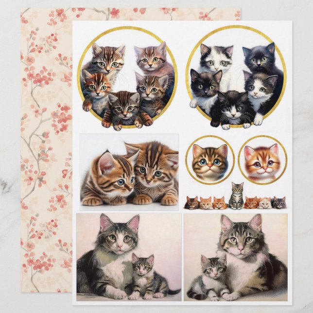 Katzen und Kätzchen-Ephemera im Vintage-Stil (Vorne/Hinten)