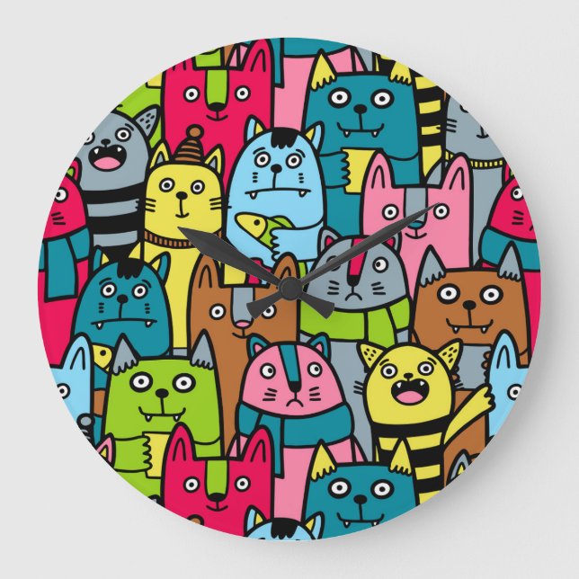 Katzen und Kätzchen Große Wanduhr (Vorderseite)