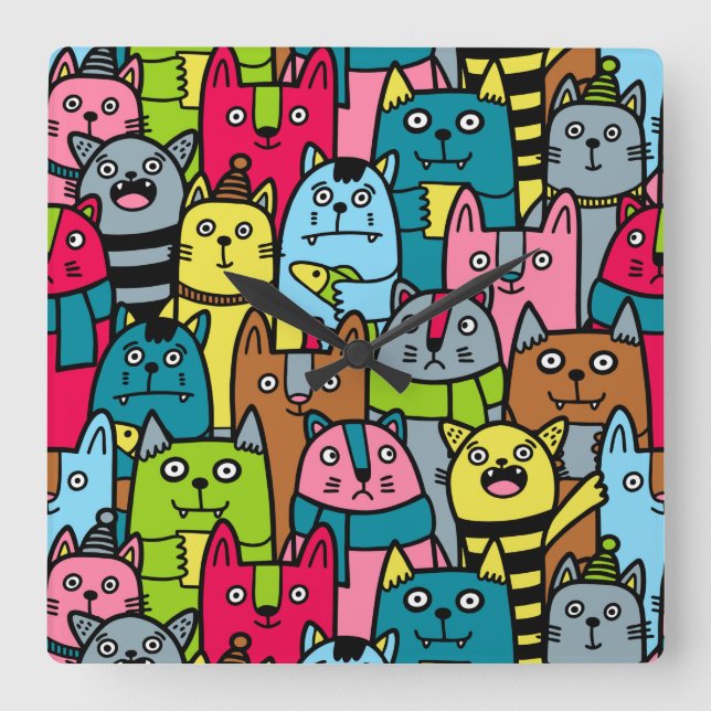 Katzen und Kätzchen Quadratische Wanduhr (Vorderseite)