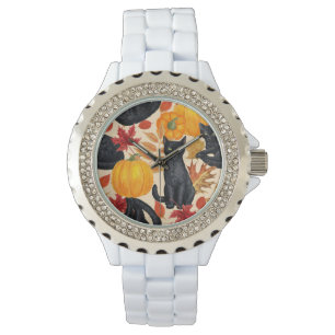 Katzen und Kürbis Armbanduhr