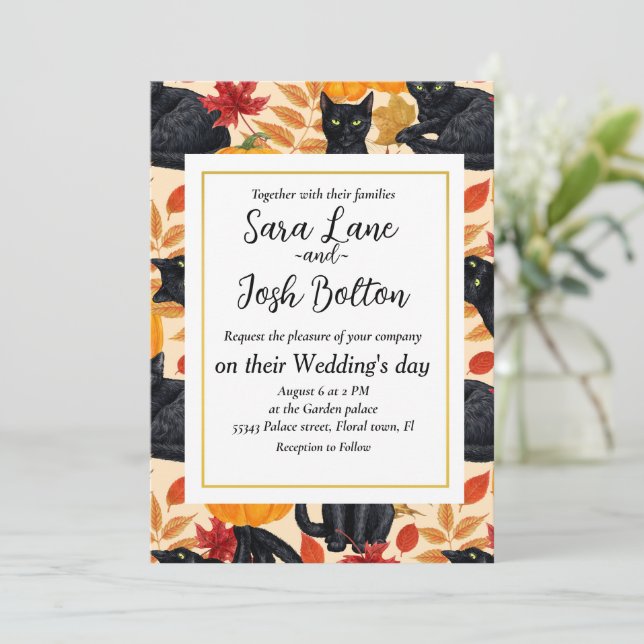 Katzen und Kürbis Einladung (Stehend Vorderseite)