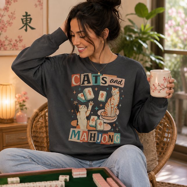 Katzen und Mahjong Spaß Sweatshirt (Von Creator hochgeladen)