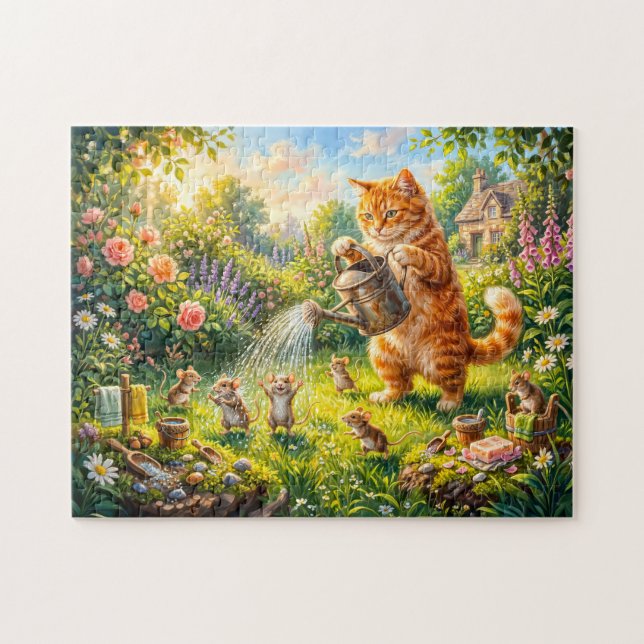 Katzen- und Mäuse-Garten-Wasserspaß Puzzle (Horizontal)
