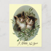 Katzen und Mistletoe Vintages neues Jahr