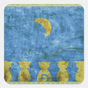 Katzen und Mond - eckige Aufkleber