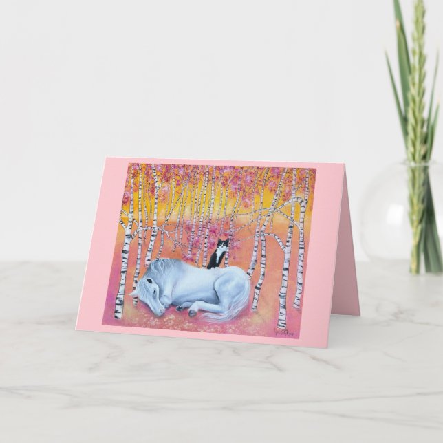 Katzen- und Pferdefreunde - Whimsical Art Karte (Vorderseite)