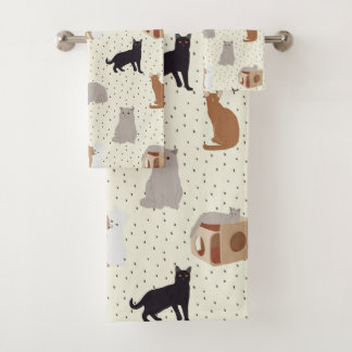 Katzen und Punkte  Badhandtuch Set