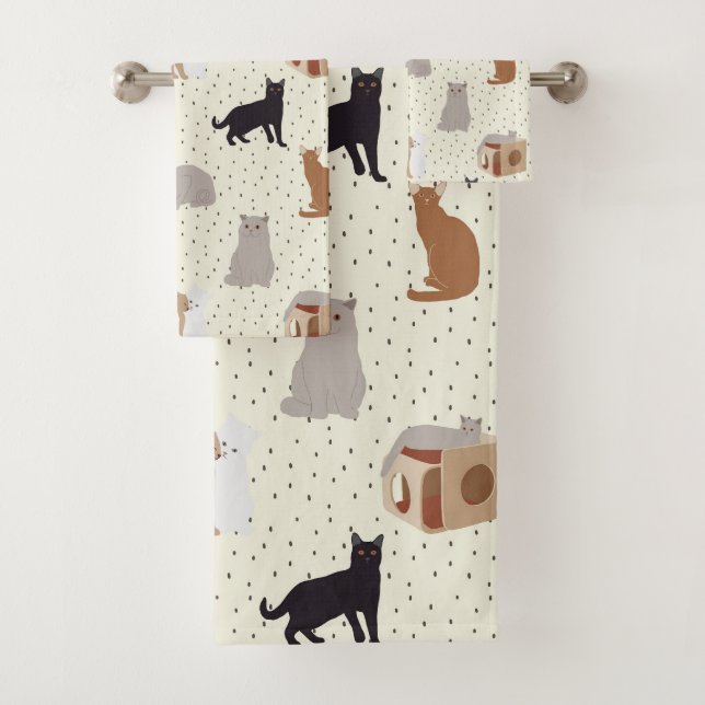 Katzen und Punkte  Badhandtuch Set (Insitu)