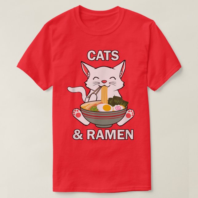 Katzen und Ramen Noodles Niedlich Kitty Japanische T-Shirt (Design vorne)