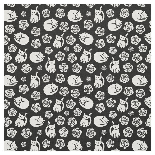 Katzen und Rose, schwarz und weiß Stoff (Muster)