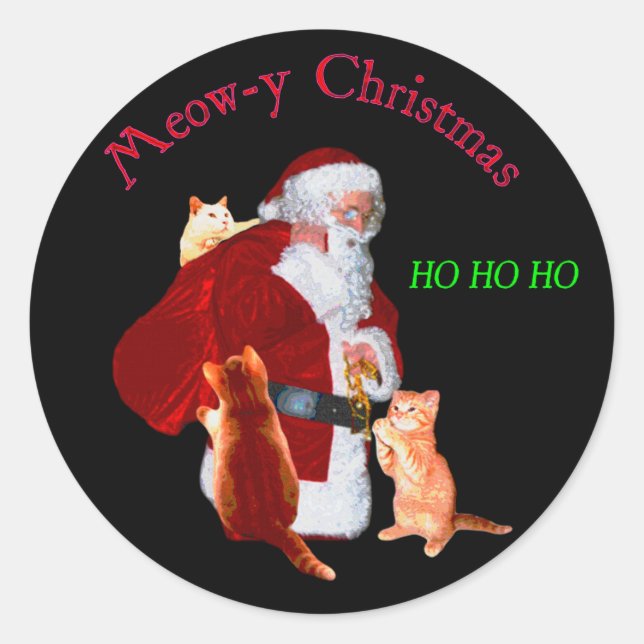 Katzen und Santa Runder Aufkleber (Vorderseite)