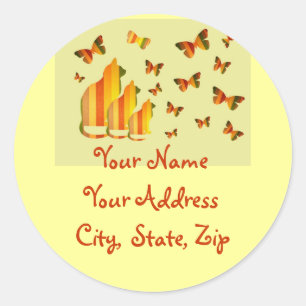 Katzen und Schmetterlinge adressieren Labels Runder Aufkleber