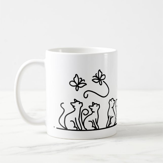 Katzen und Schmetterlinge Kaffeetasse (Links)