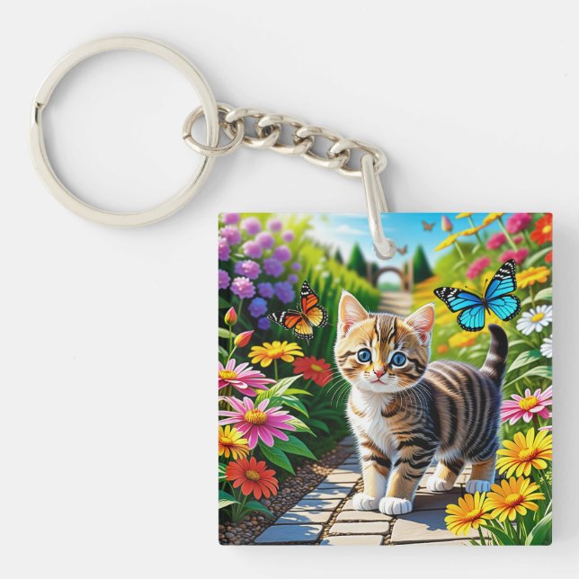 Katzen und Schmetterlinge Schlüsselanhänger (Vorderseite)