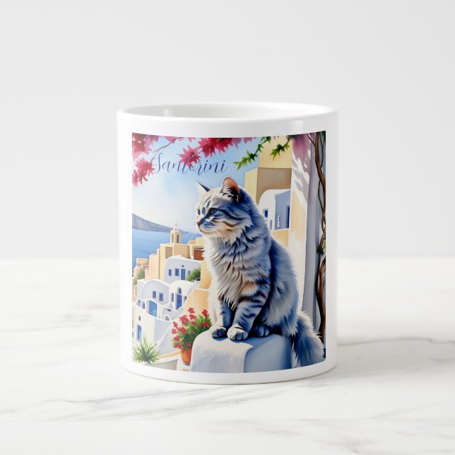Katzen und Schönheit Santorins Jumbo-Tasse (Vorderseite)