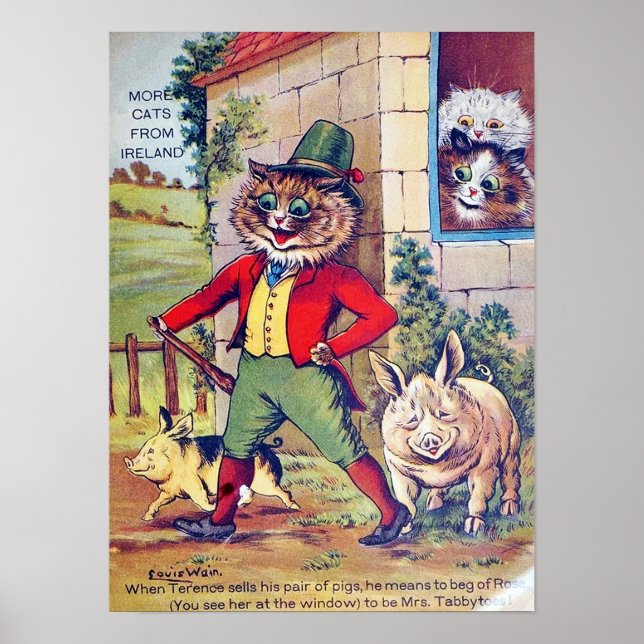 Katzen und Schweine, Louis Wain Poster (Vorne)