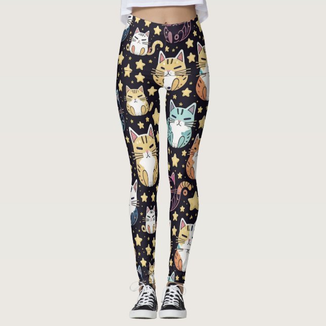 Katzen und Sterne Leggings (Vorderseite)
