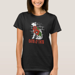 Katzen und Tats Tätowierung Katze Tätowierte Rosen T-Shirt