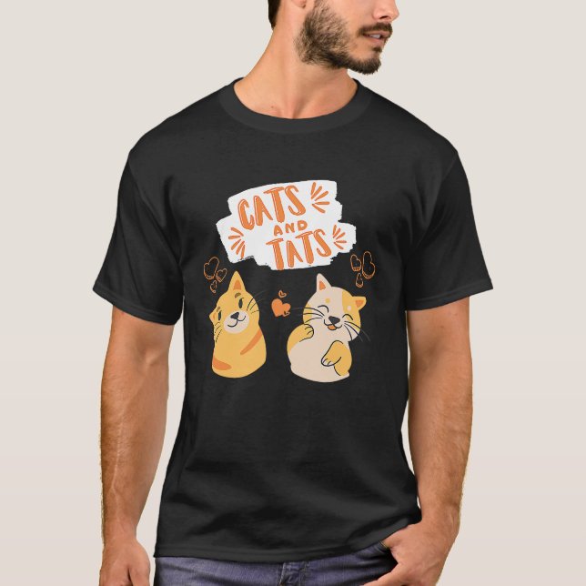 Katzen und Tats Tattoo Tinte Funny Cat Lover T-Shirt (Vorderseite)