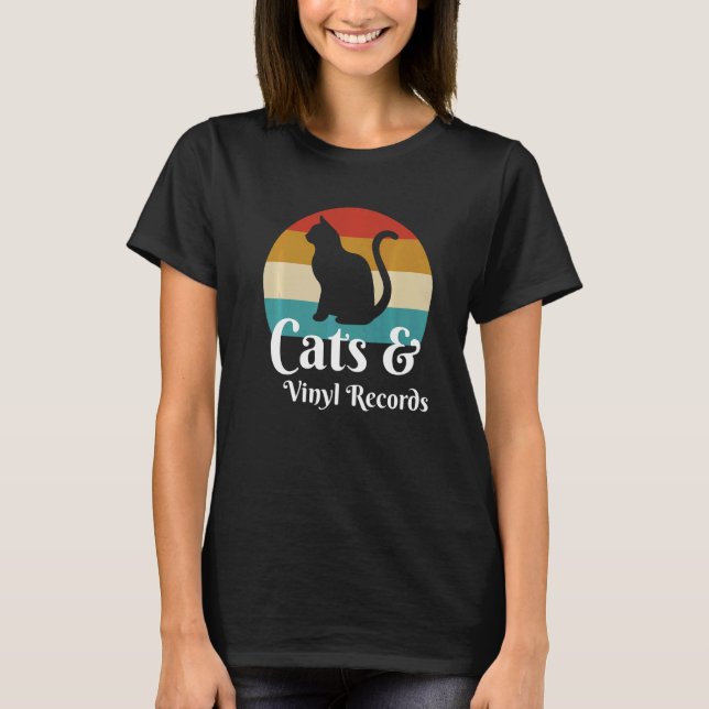 Katzen und Vinyl-Platten T-Shirt (Vorderseite)