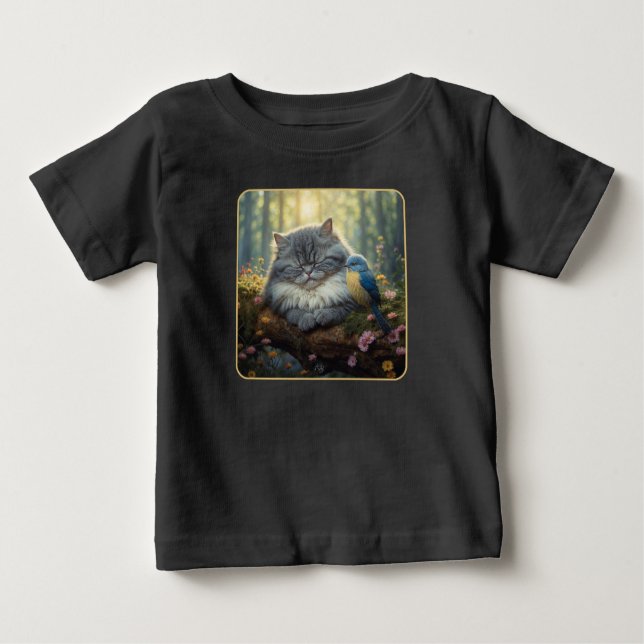 Katzen und Vögel in ruhiger Natur Baby T-shirt