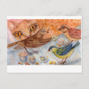 Katzen und Vögel Postkarte