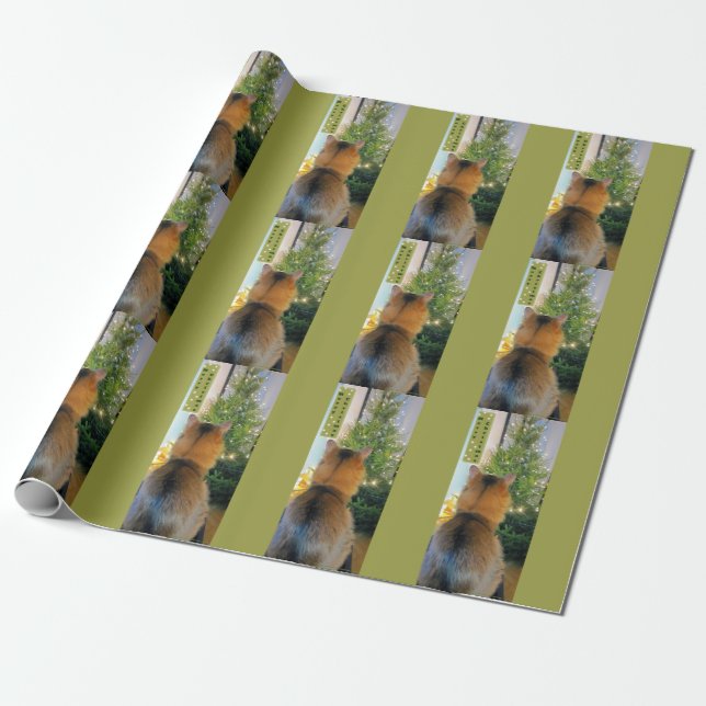 Katzen-und Weihnachtsbaum Geschenkpapier (Ungerollt)