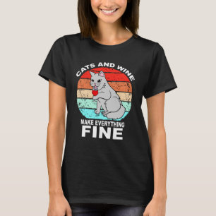 Katzen und Wein machen alles feine Cats Vino Wein T-Shirt