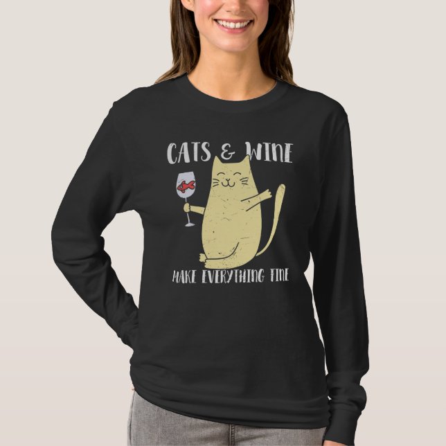Katzen und Wein machen alles gut grafisch T-Shirt (Vorderseite)