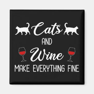 Katzen und Wein machen alles gut Magnet