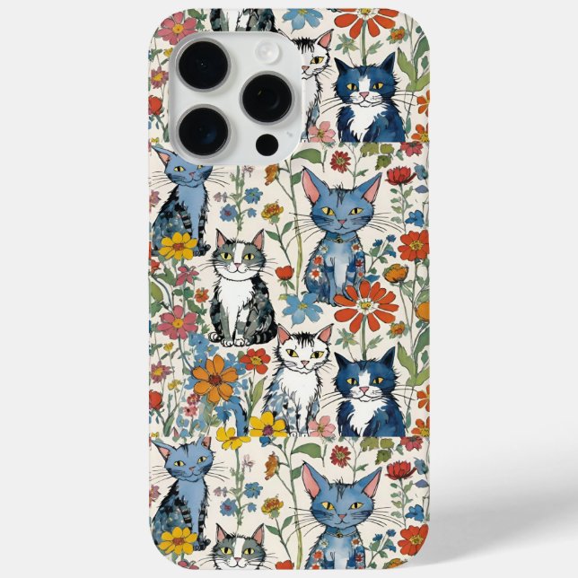 Katzen und Wildblumen Illustrationen Boho Case-Mate iPhone Hülle (Rückseite)