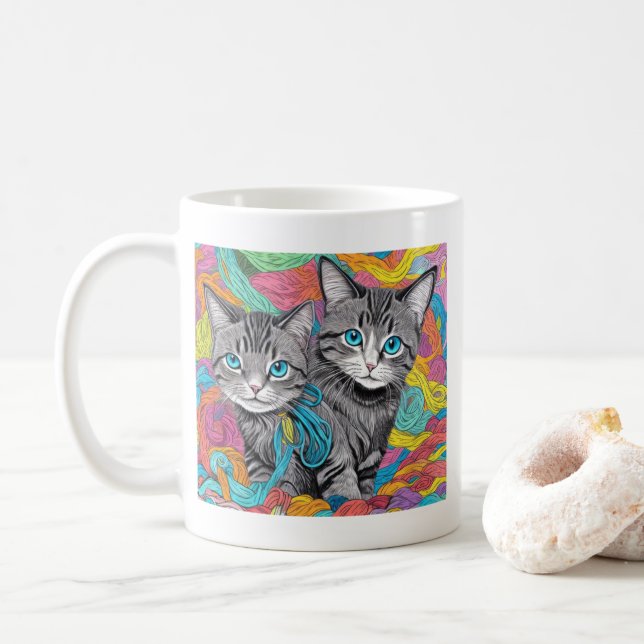 Katzen und Wolle Kaffeetasse (Mit Donut)