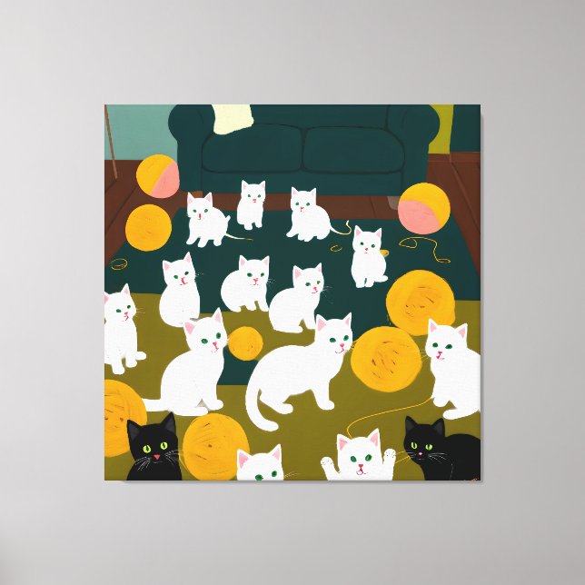 Katzen und Wolle Leinwanddruck (Vorderseite)